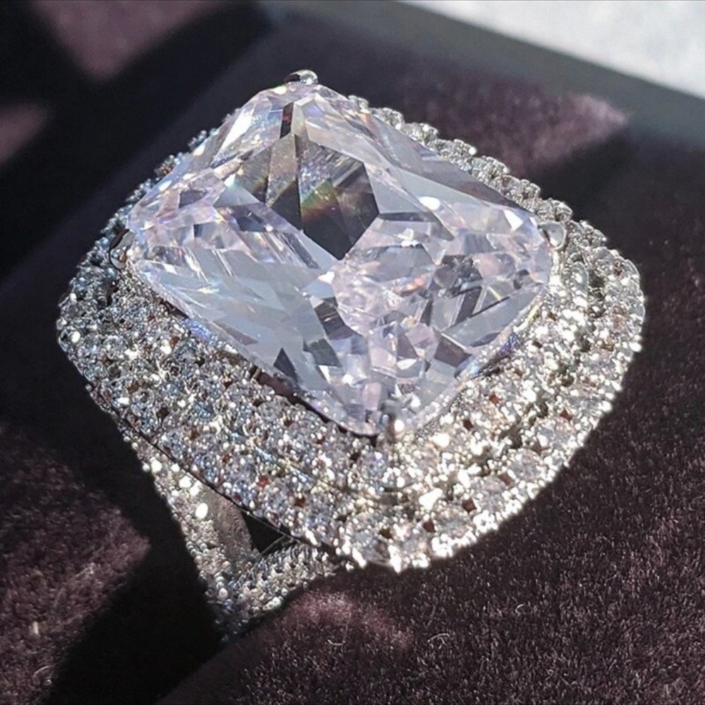 NEW PRINCESS DIAMOND ENGAGEMENT S925 SILVER RING, BEAUTIFUL RING, SHINY RING. - Picture 5 of 7